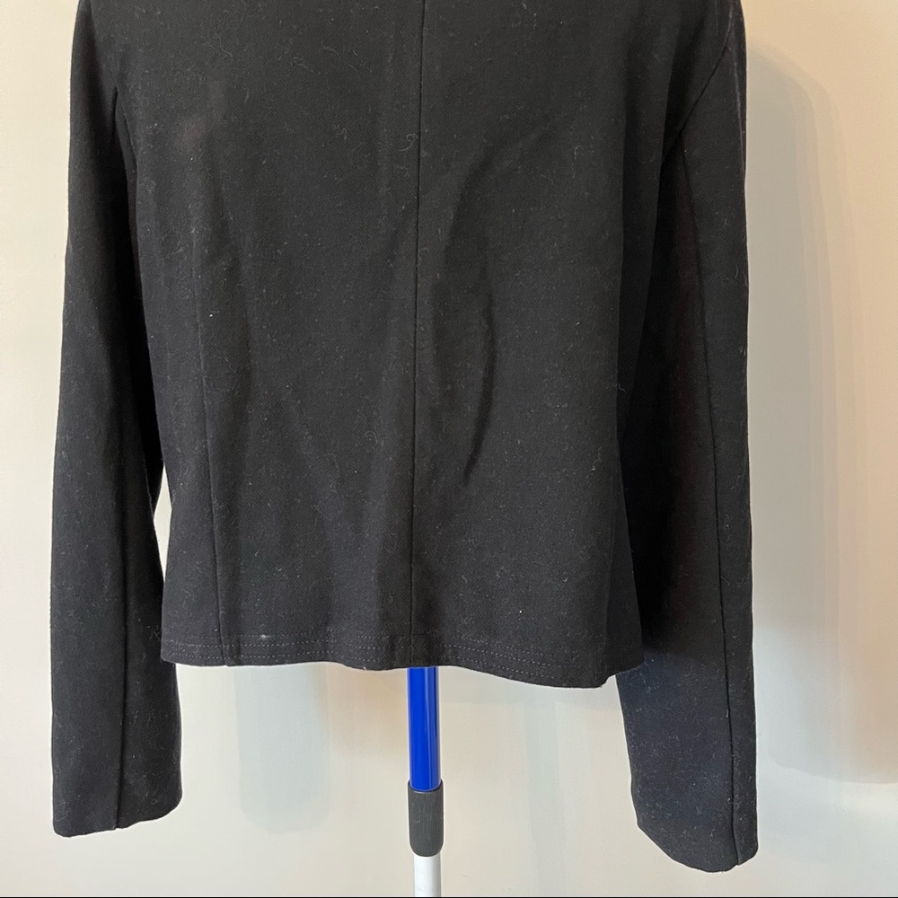 Gap Jacket Black Wool Blend Moto Winter Coat with Faux Vegan Shearling Trim Sz L - Picture 15 of 16